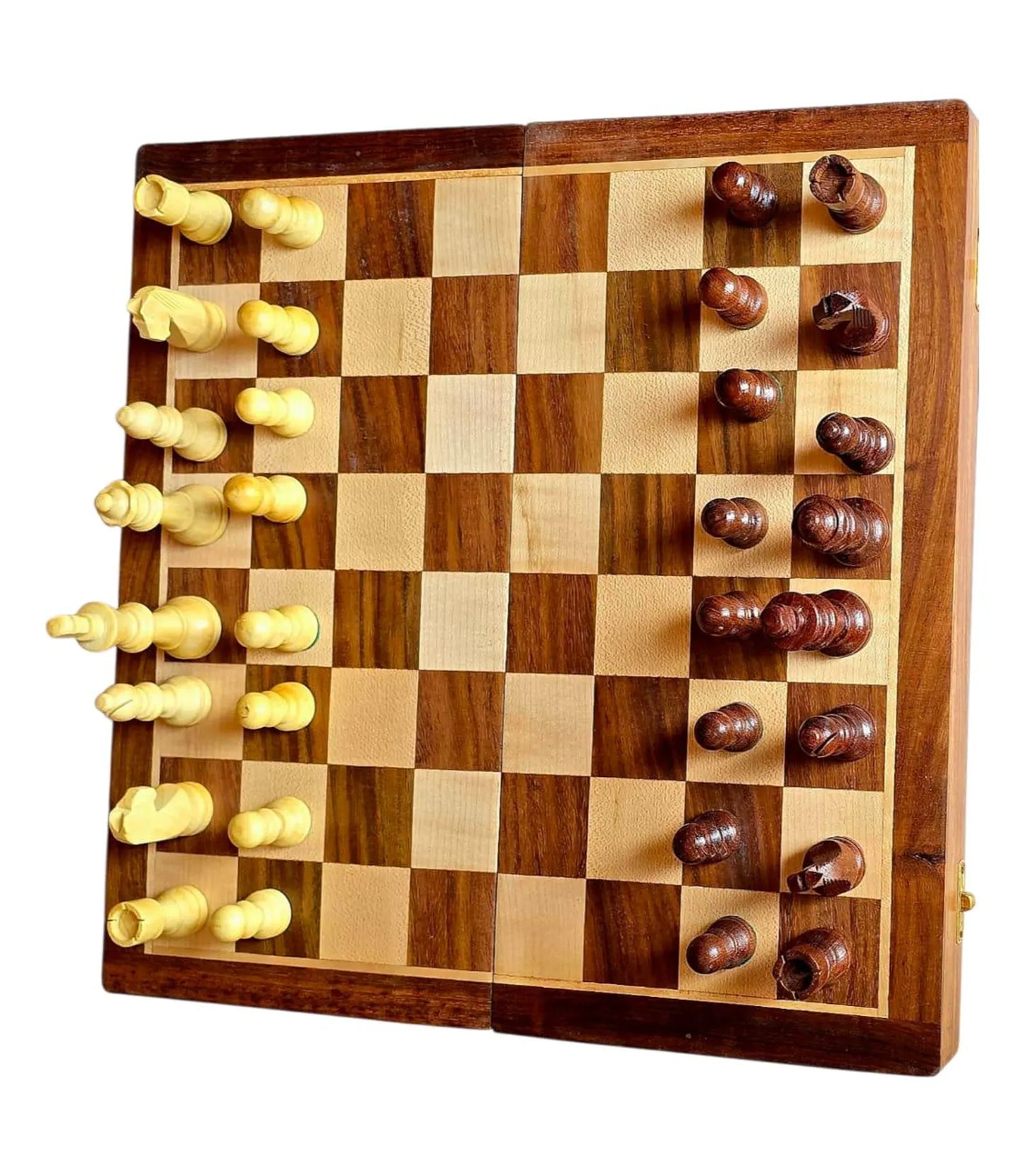 12-Inch Handcrafted Magnetic Foldable Wooden Chess Set – Acacia & Maple | Made in India
